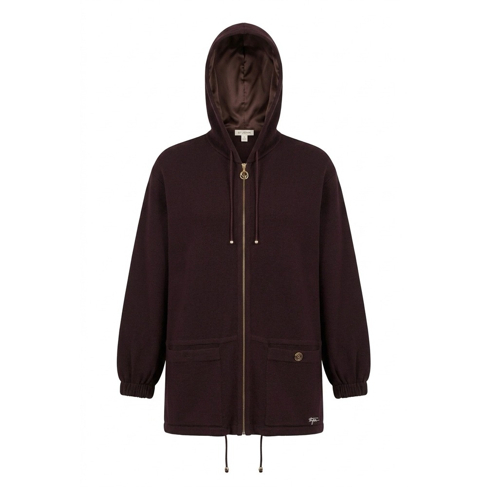 Vintage St. John Sport by Marie Gray Hooded Zip Jacket Brown Knit Women's Small